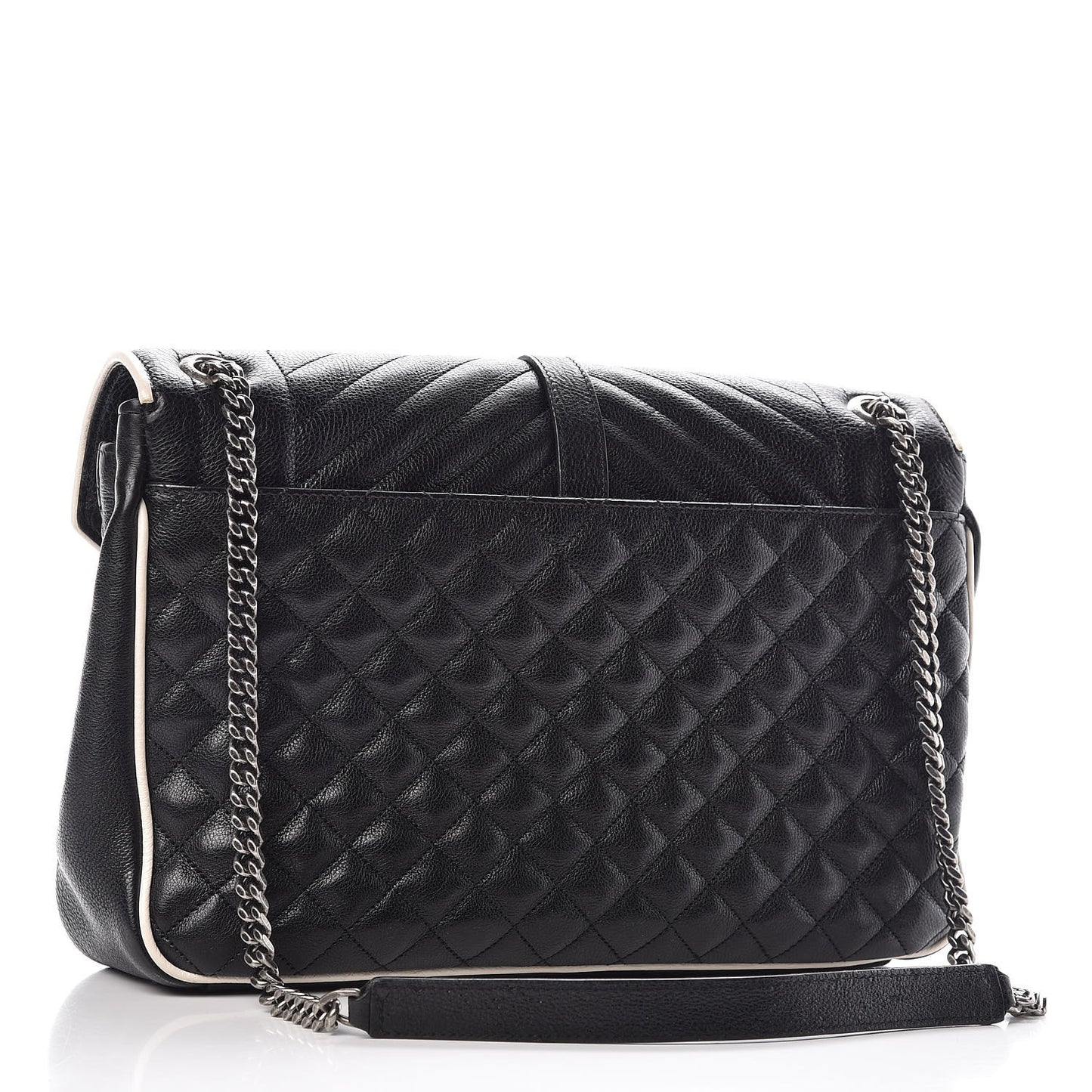 Calfskin Mixed Matelasse Triquilt Large Monogram Envelope Satchel Black White