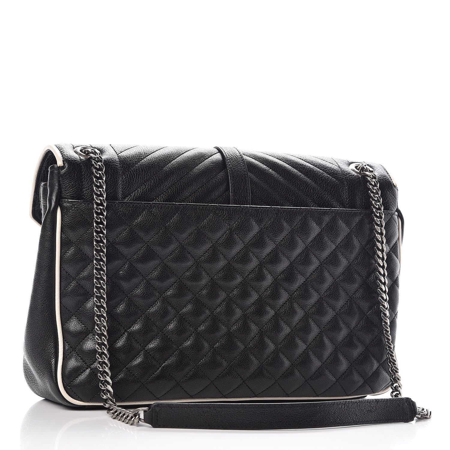 Saint Laurent Calfskin Mixed Matelasse Triquilt Large Monogram Envelope Satchel Black White 3 of 17