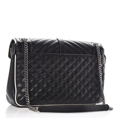 Saint Laurent Calfskin Mixed Matelasse Triquilt Large Monogram Envelope Satchel Black White 3 of 17
