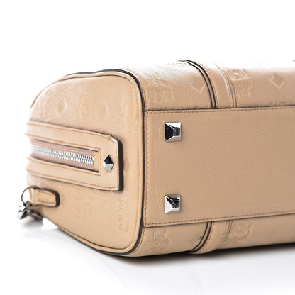 MCM Calfskin Ottomar Monogram Small Boston Bag Beige 5 of 9