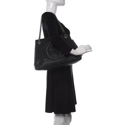 Gucci Pebbled Calfskin Studded Medium Soho Chain Shoulder Bag Black 2 of 14