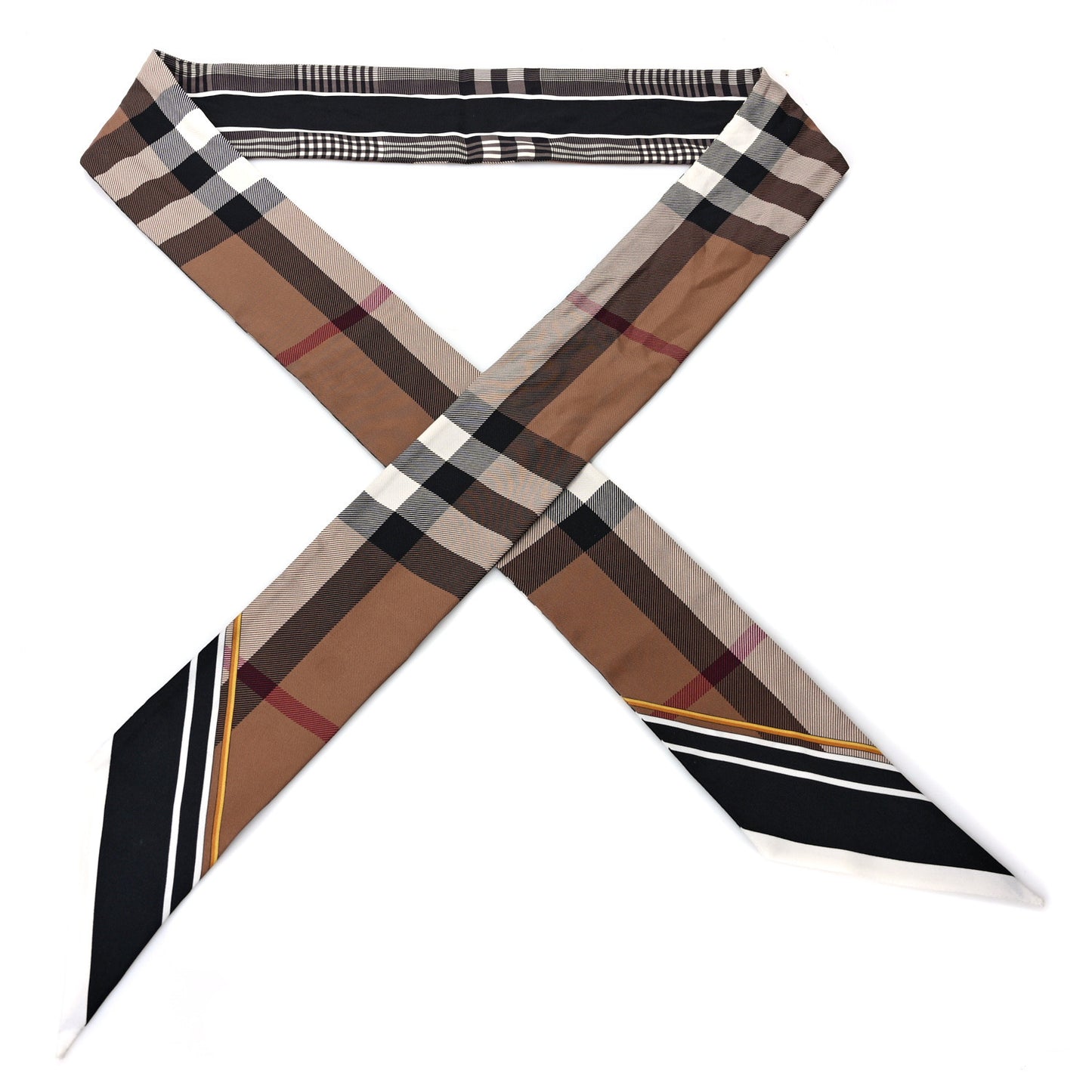 Silk Skinny Scarf Beige Black
