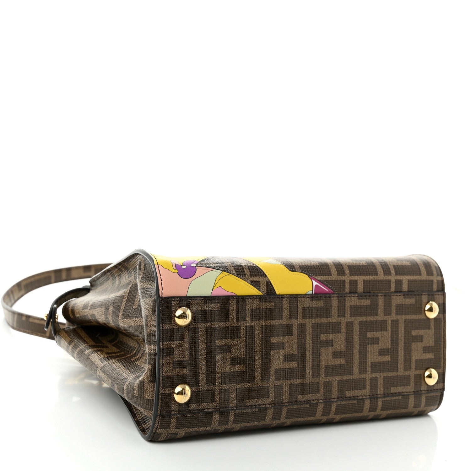 Fendi Glazed Fabric Vitello FF 1974 Hairdo Girls Inlay Mini Peekaboo Iconic Satchel Mogano Panna Multicolor 4 of 12