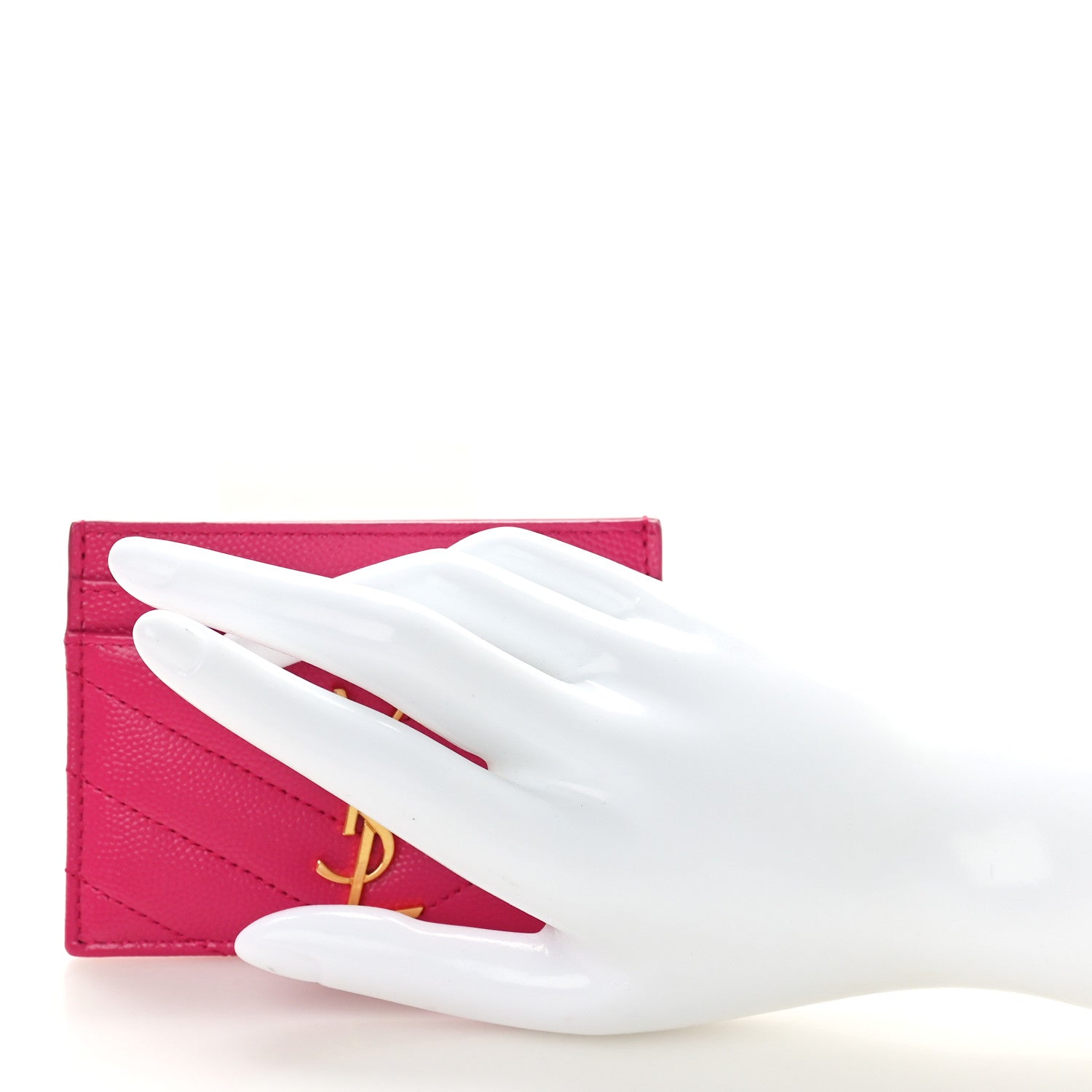 Saint Laurent Grain De Poudre Matelasse Chevron Monogram Credit Card Case Fresh Fuxia 2 of 8