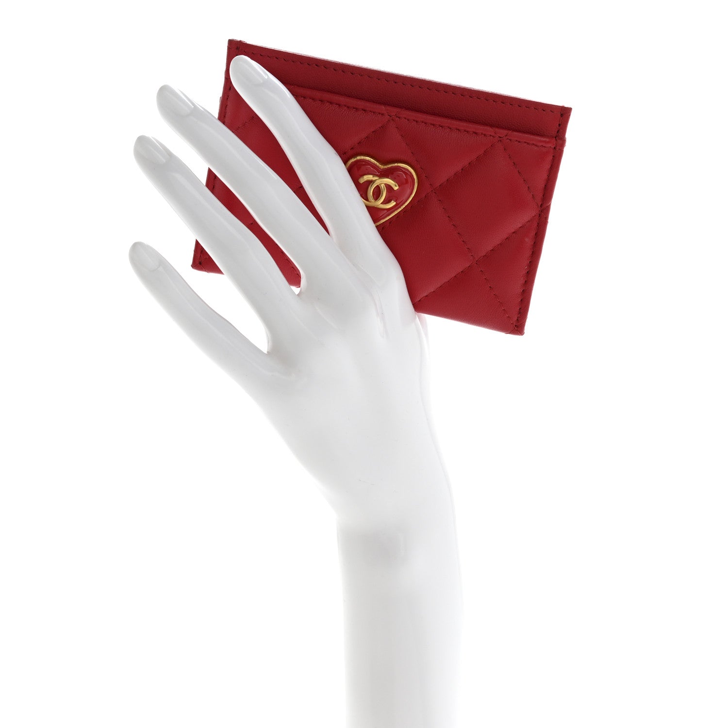 Chanel Lambskin Plexiglass Quilted Coco Love Card Holder Red 2 of 13