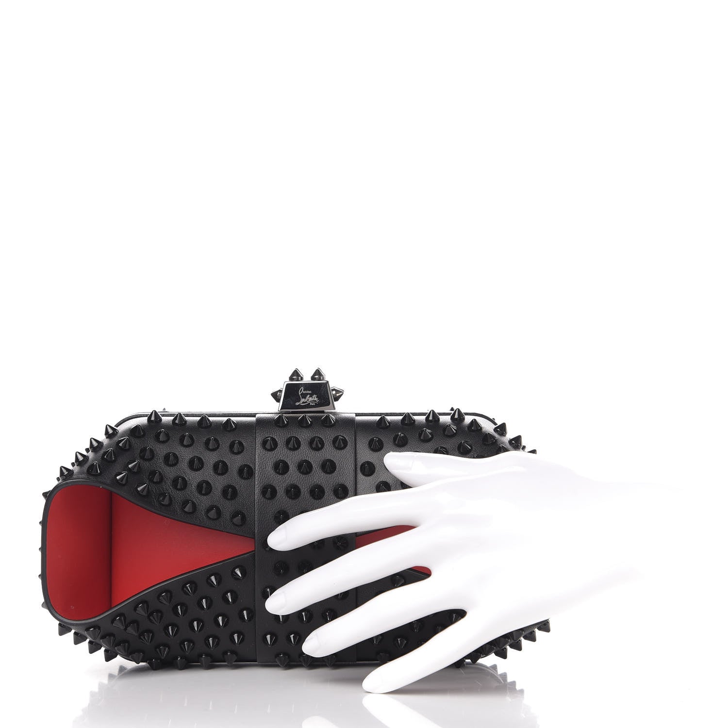 Christian Louboutin Calfskin Spikes Grandotto Clutch Black Red 2 of 6