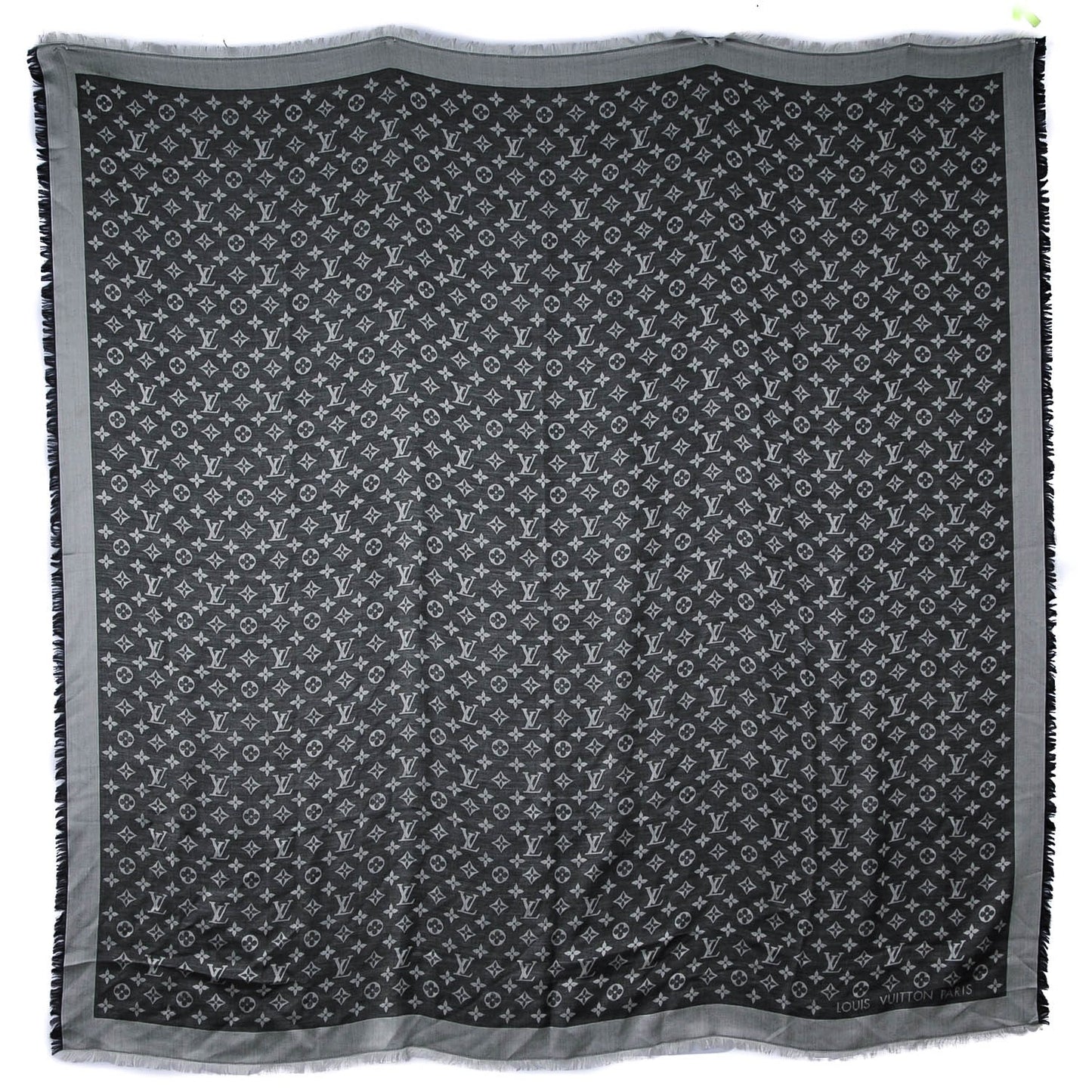 Wool Silk Monogram Denim Shawl Black