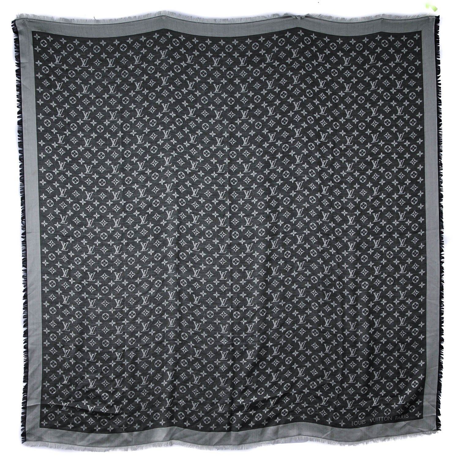 Louis Vuitton Wool Silk Monogram Denim Shawl Black 3 of 8