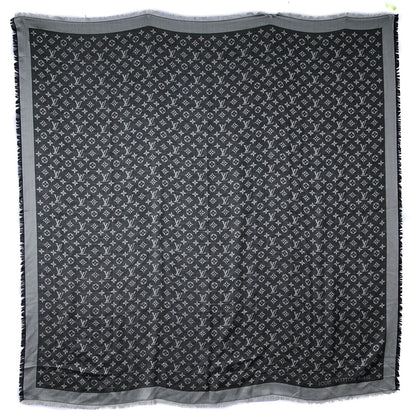 Louis Vuitton Wool Silk Monogram Denim Shawl Black 3 of 8