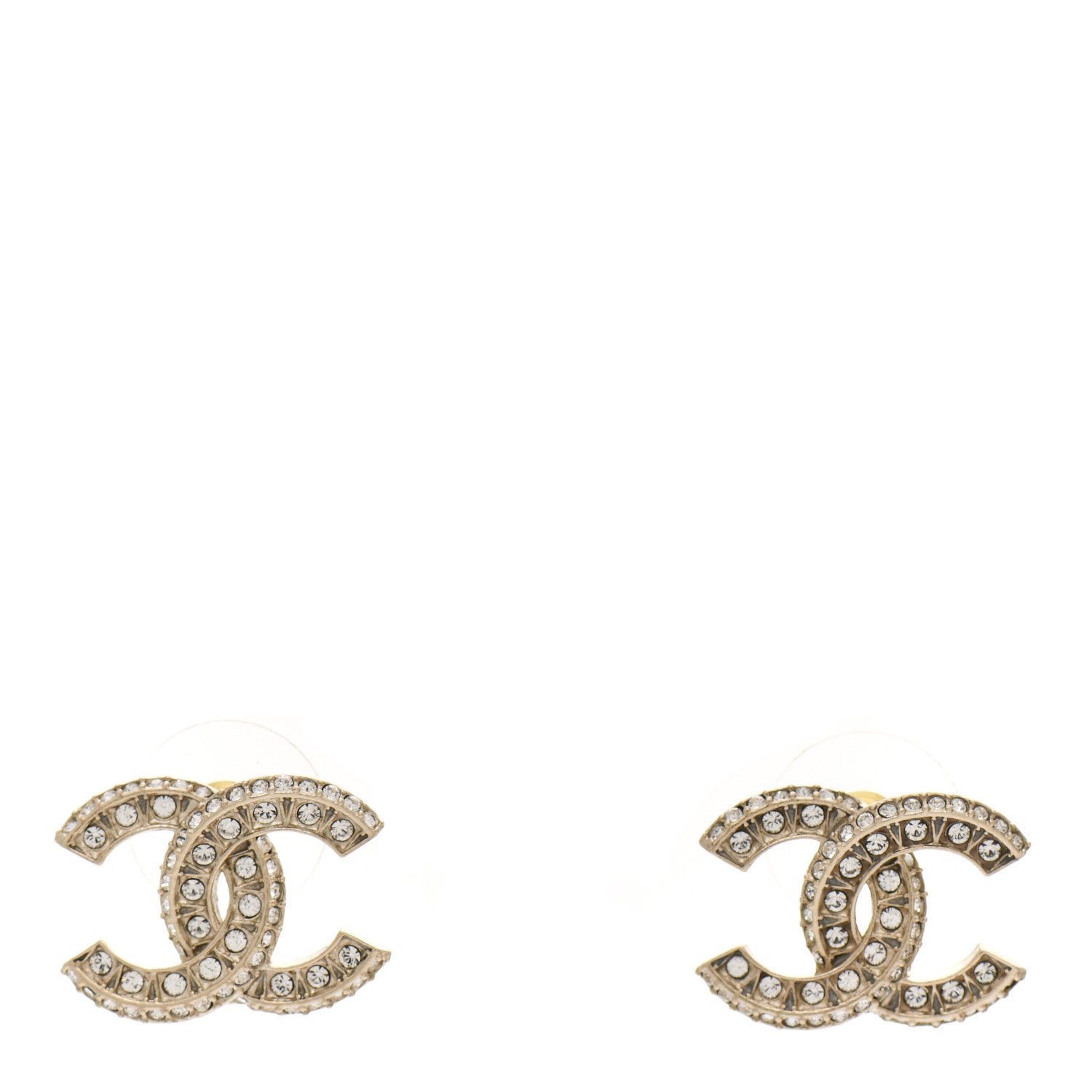 Chanel Crystal Timeless CC Earrings Light Gold 1 of 4