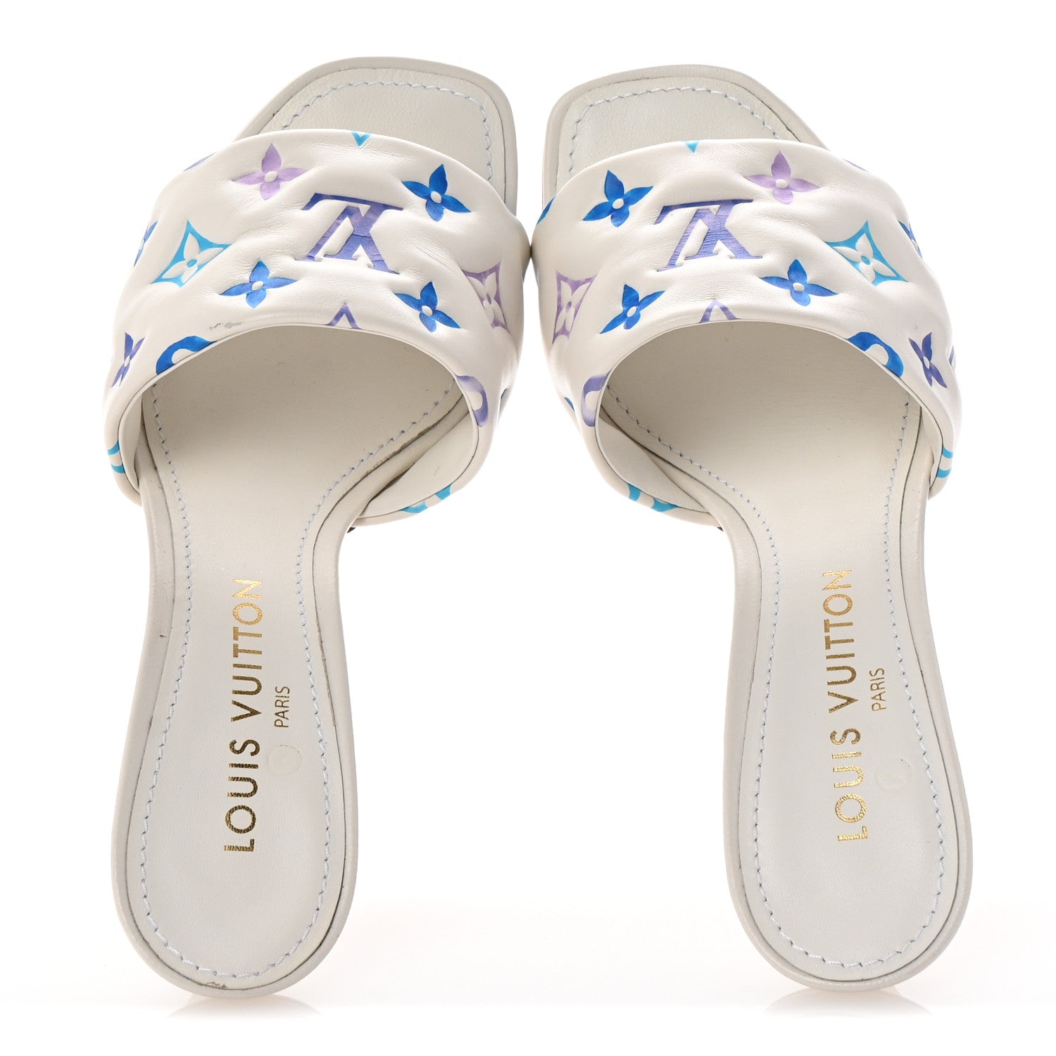 Louis Vuitton Lambskin Embossed Monogram By The Pool Revival High Heel Mules 39 Blue 2 of 9