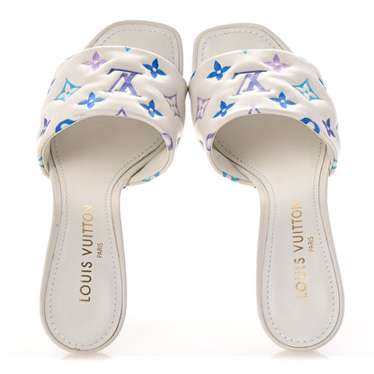 Louis Vuitton Lambskin Embossed Monogram By The Pool Revival High Heel Mules 39 Blue 2 of 9