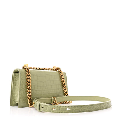 Alexander McQueen Calfskin Crocodile Embossed Knuckle Shoulder Bag Sage 3 of 10