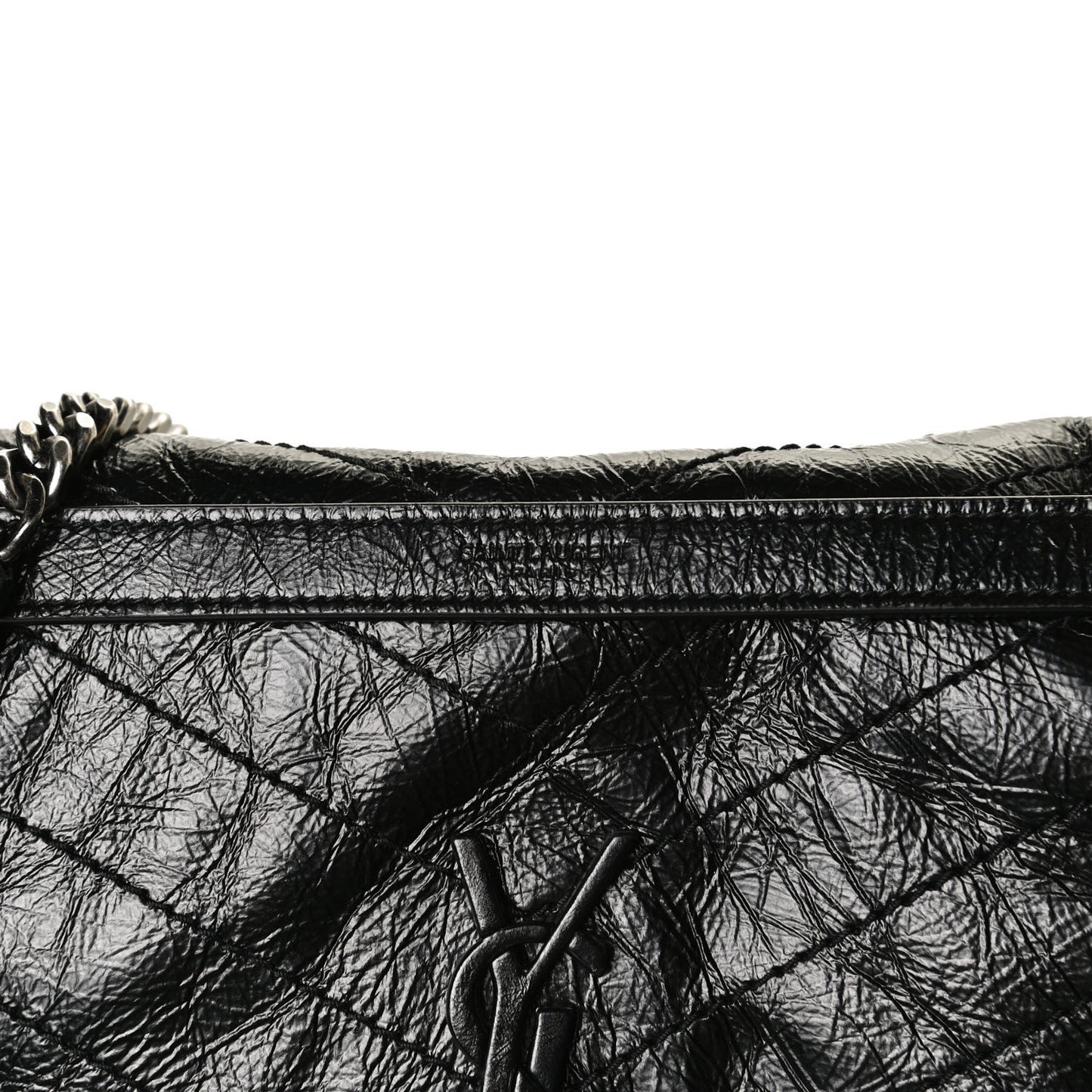 Crinkled Calfskin Matelasse Monogram Medium Niki Chain Satchel Black