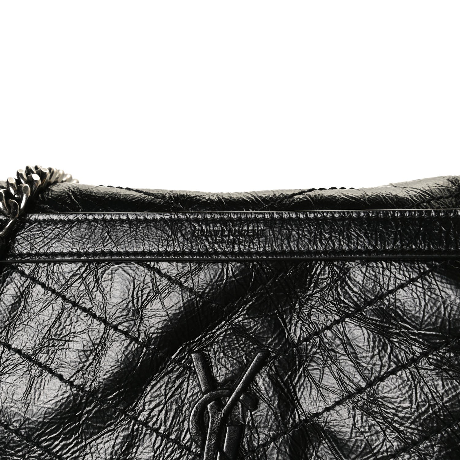 Saint Laurent Crinkled Calfskin Matelasse Monogram Medium Niki Chain Satchel Black 8 of 13