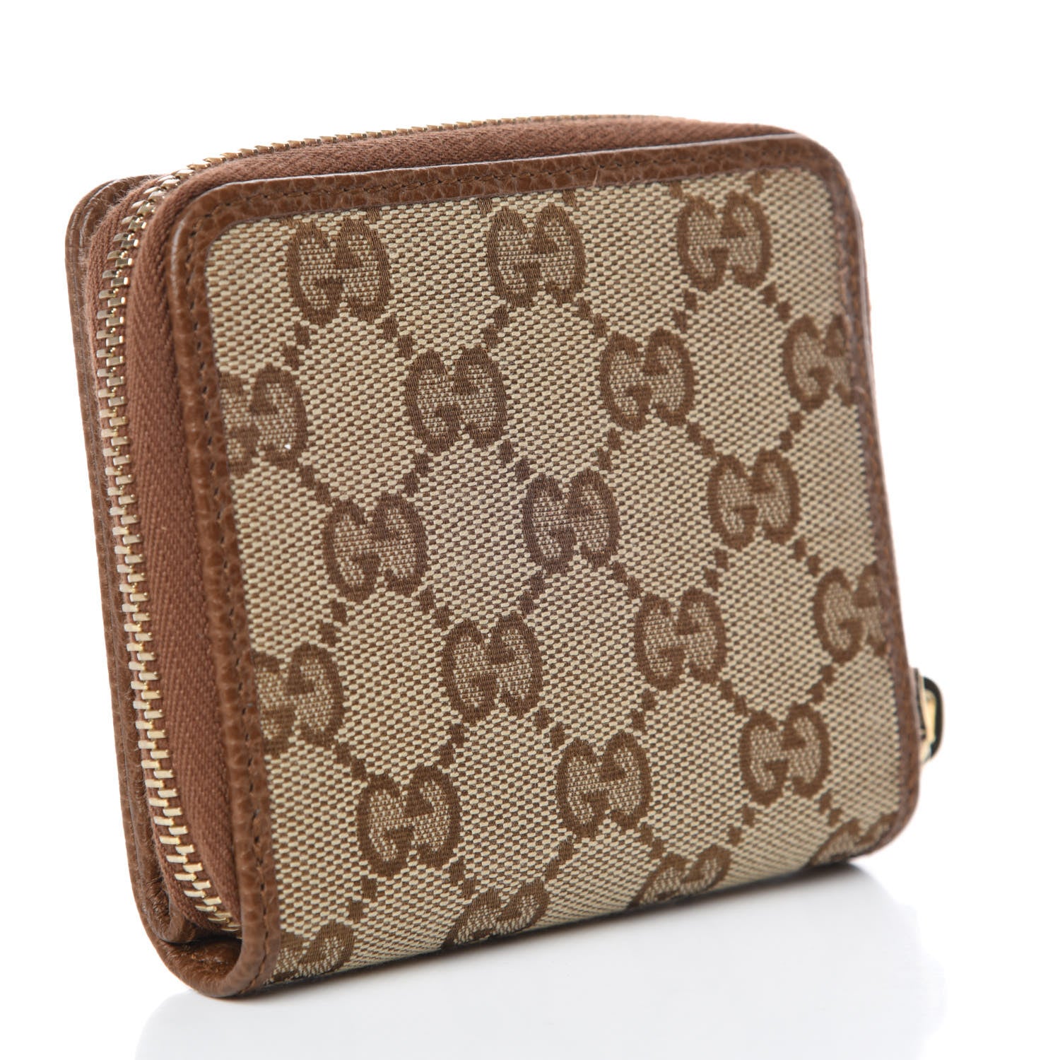 Gucci Monogram Dollar Calfskin Zip Around French Wallet Beige Ebony Tabacco 3 of 8