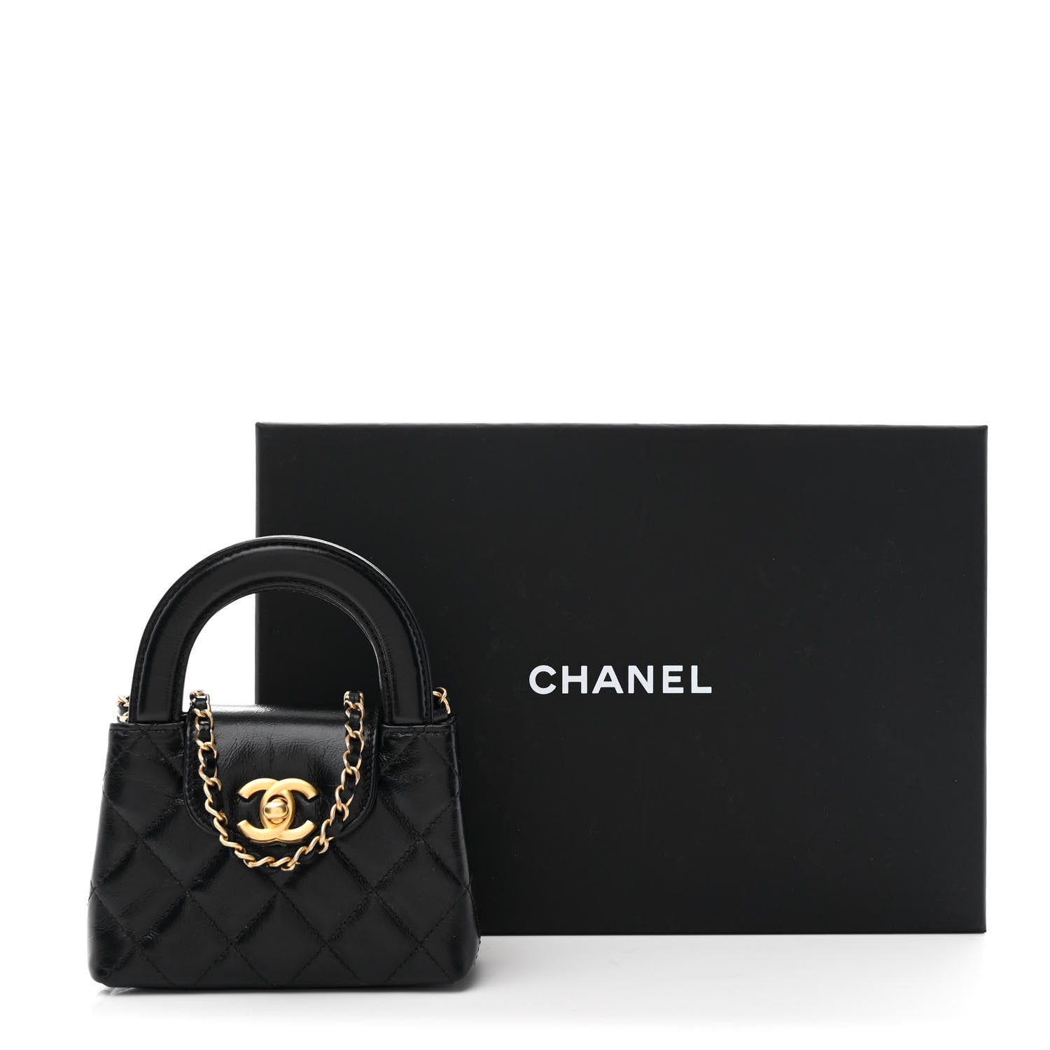 Chanel Shiny Aged Calfskin Quilted Mini Nano Kelly Shopper Black 10 of 10