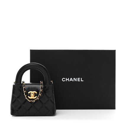 Chanel Shiny Aged Calfskin Quilted Mini Nano Kelly Shopper Black 10 of 10