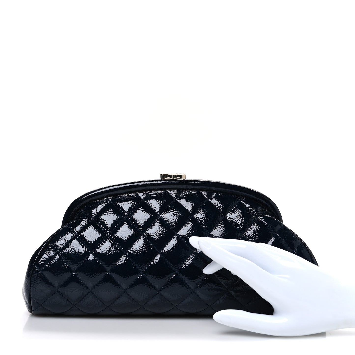 Distressed Patent Quilted Timeless Clutch Navy Blue
