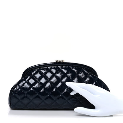 Chanel Distressed Patent Quilted Timeless Clutch Navy Blue 2 of 7