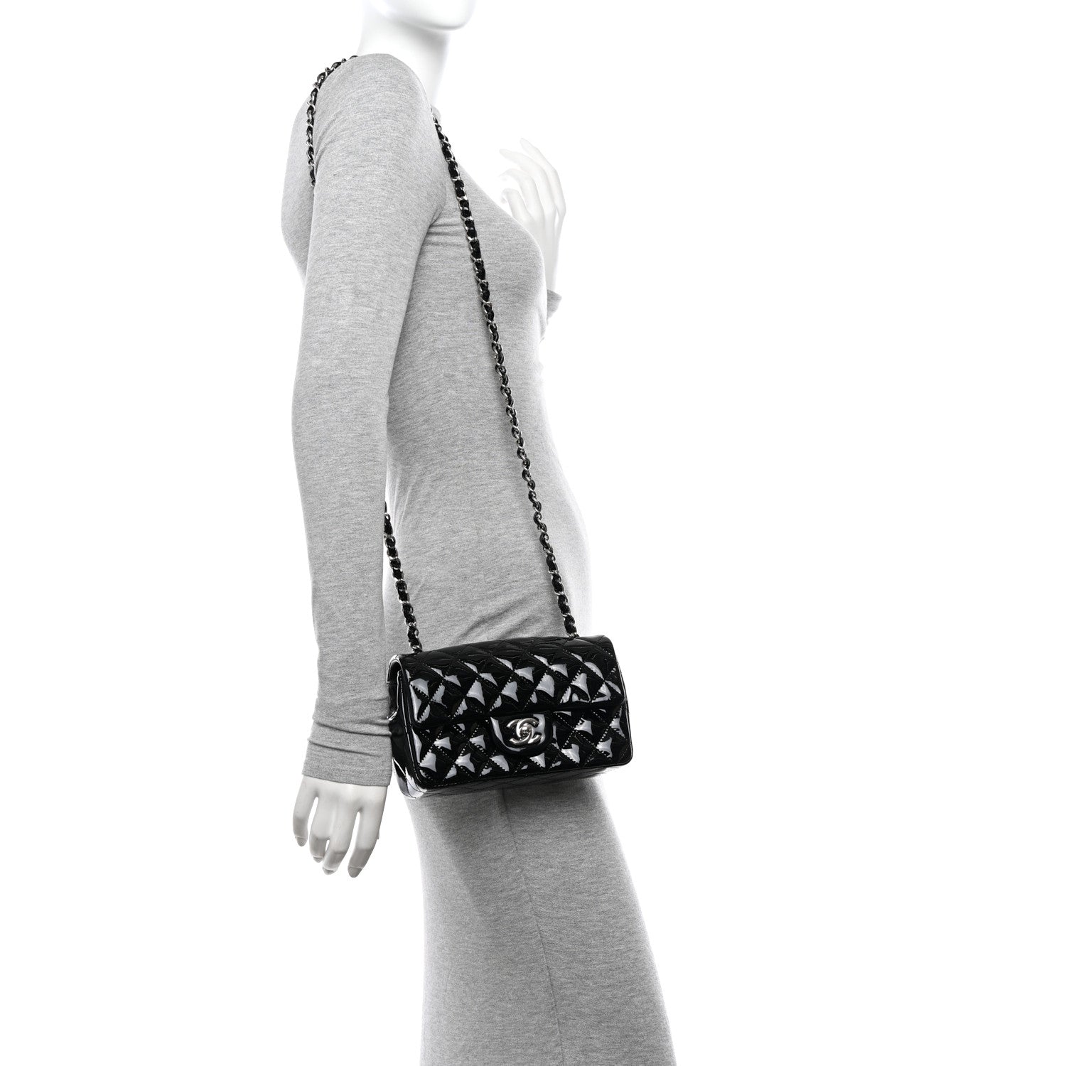 Chanel Patent Calfskin Quilted Mini Rectangular Flap Black 2 of 11