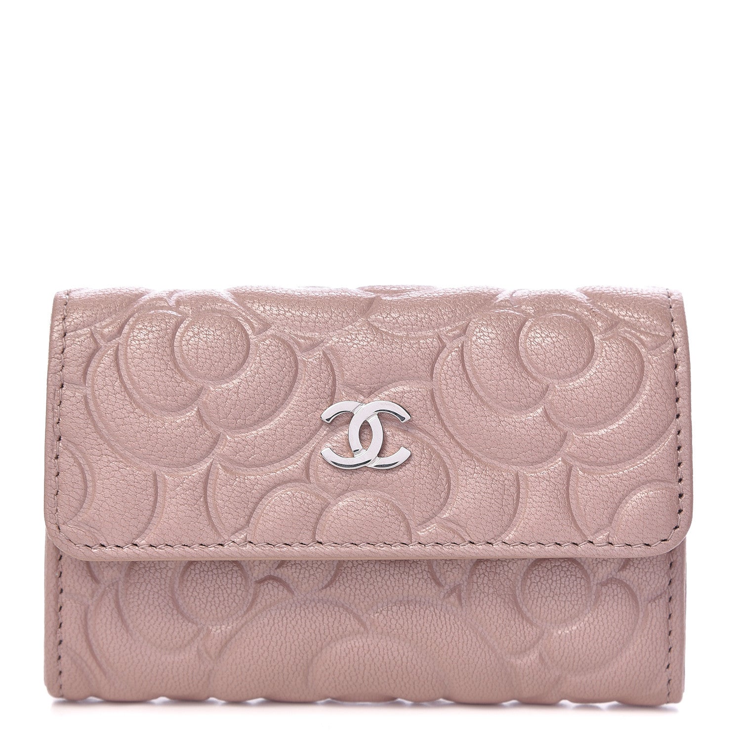 Chanel Goatskin Camellia Embossed Card Holder Wallet Light Pink 1 of 9