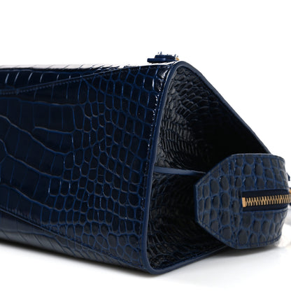 Balenciaga Shiny Supple Calfskin Crocodile Embossed Neo Classic Gold Hardware S City Navy 10 of 10