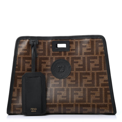 Fendi Glazed Fabric Vitello Century FF 1974 Stamp Patch Mini Peekaboo Defender Cover Mogano Panna Black 1 of 4