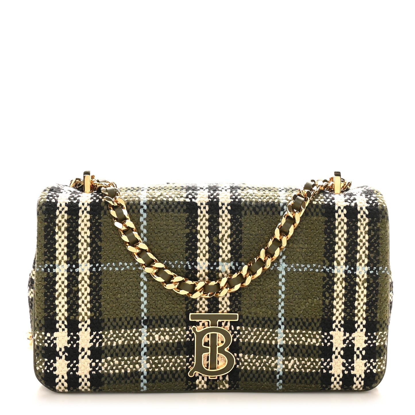 Calfskin Boucle Check Small Lola Chain Bag Olive Green