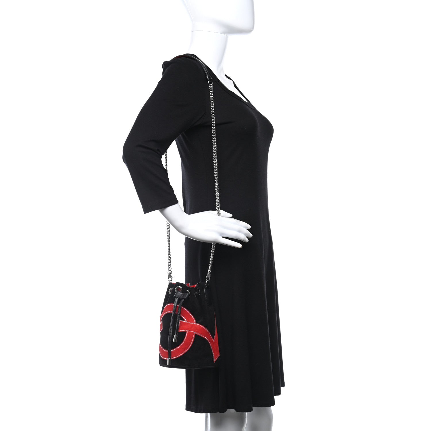 Christian Louboutin Suede Mary Jane Love Bucket Black Red 2 of 8