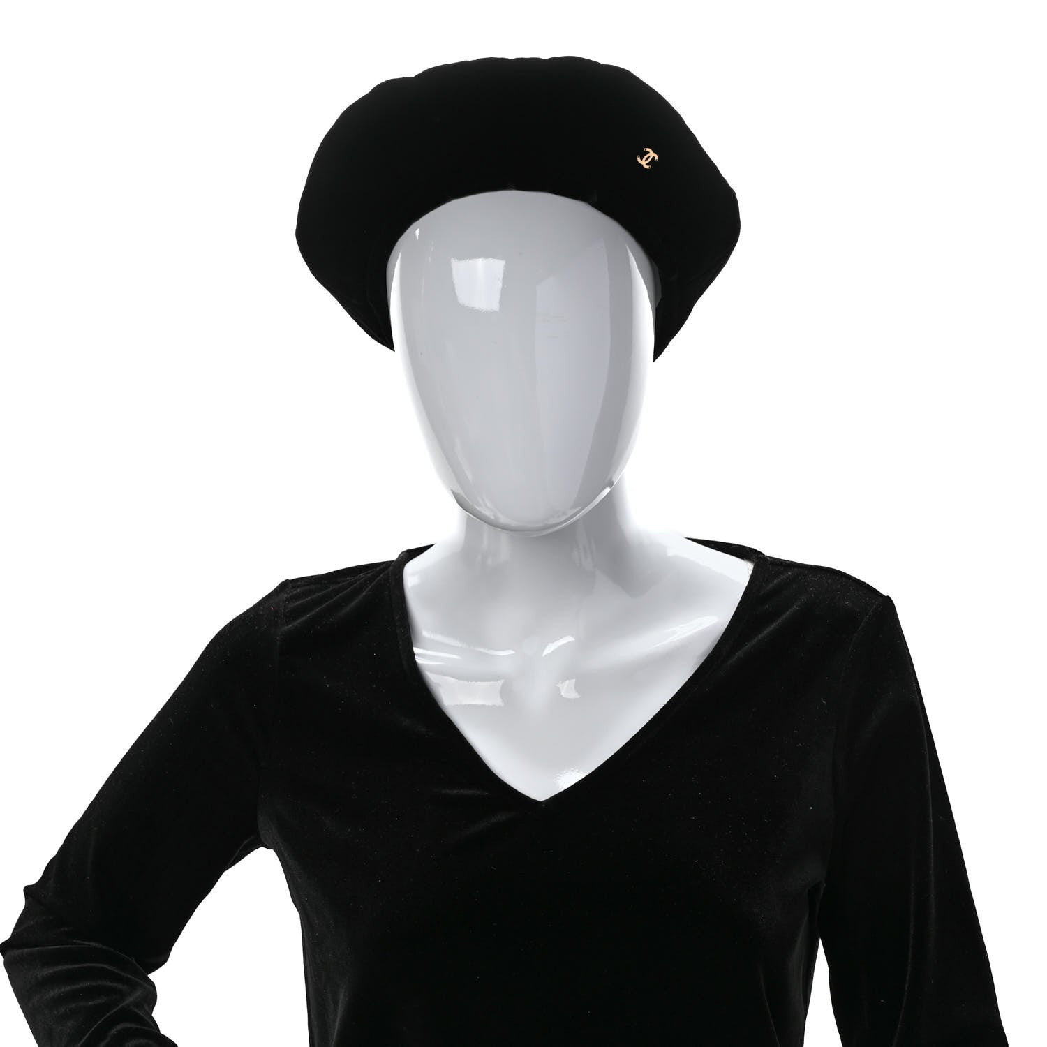Chanel Velvet Beret Hat M Black 2 of 7
