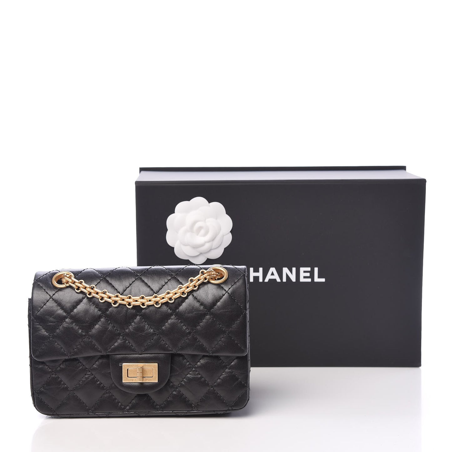 Aged Calfskin Quilted 2.55 Reissue 224 Flap Black