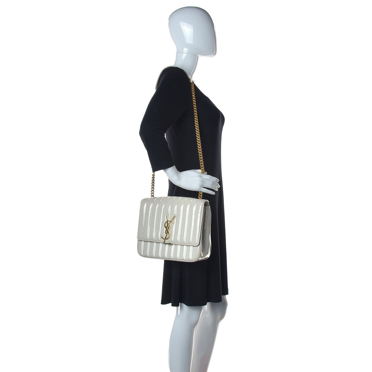 Saint Laurent Patent Matelasse Monogram Large Vicky Chain Bag White 2 of 26