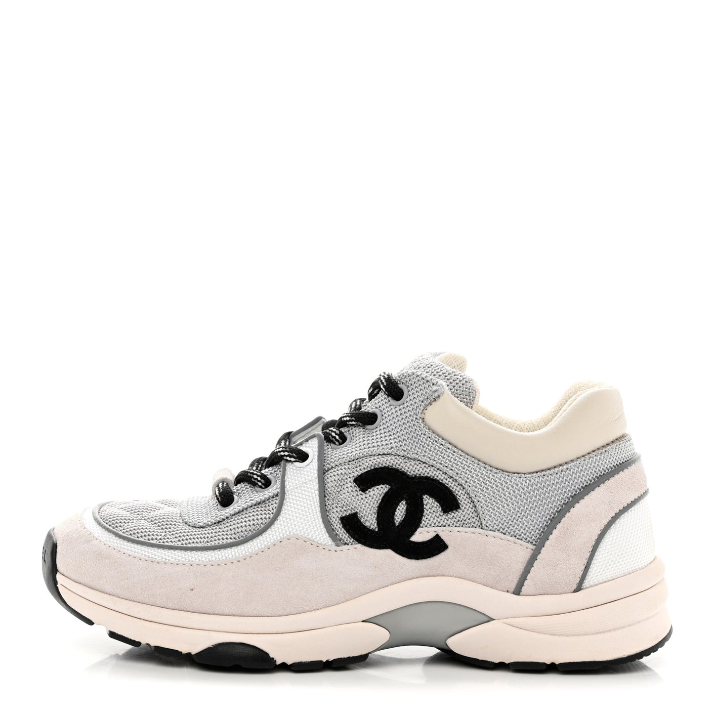 Nylon Calfskin Suede Womens CC Sneakers 36 Grey White