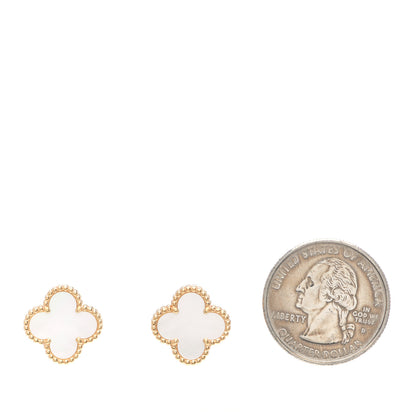 Van Cleef & Arpels 18K Yellow Gold Mother of Pearl Vintage Alhambra Earrings 2 of 6