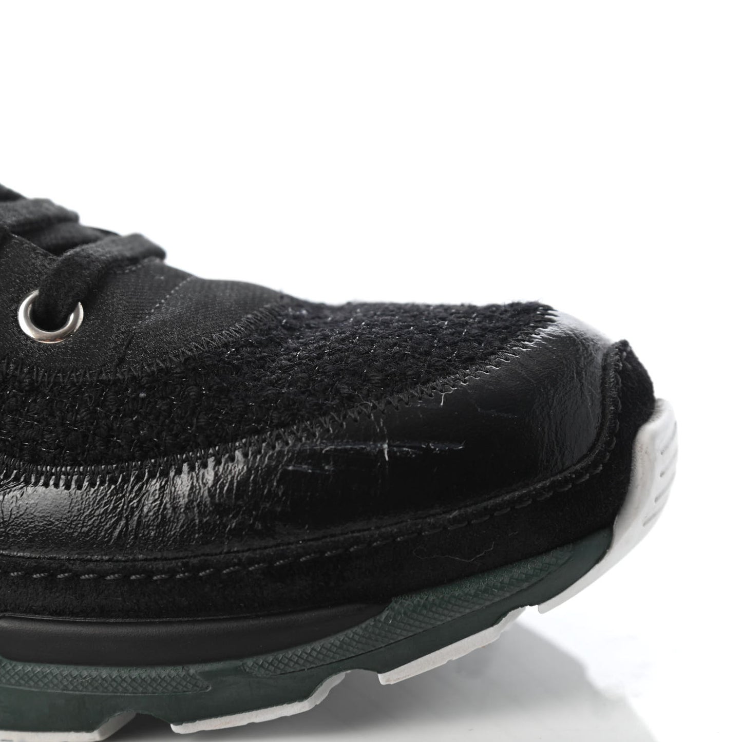 Tweed Patent Calfskin Sneaker High Boots 38 Black