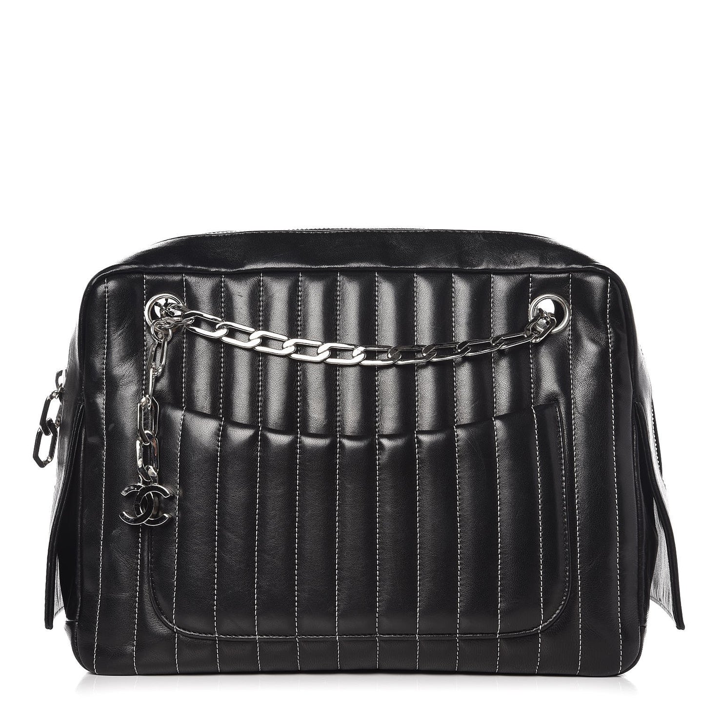 Lambskin Vertical Quilted Mademoiselle Small Camera Case Black