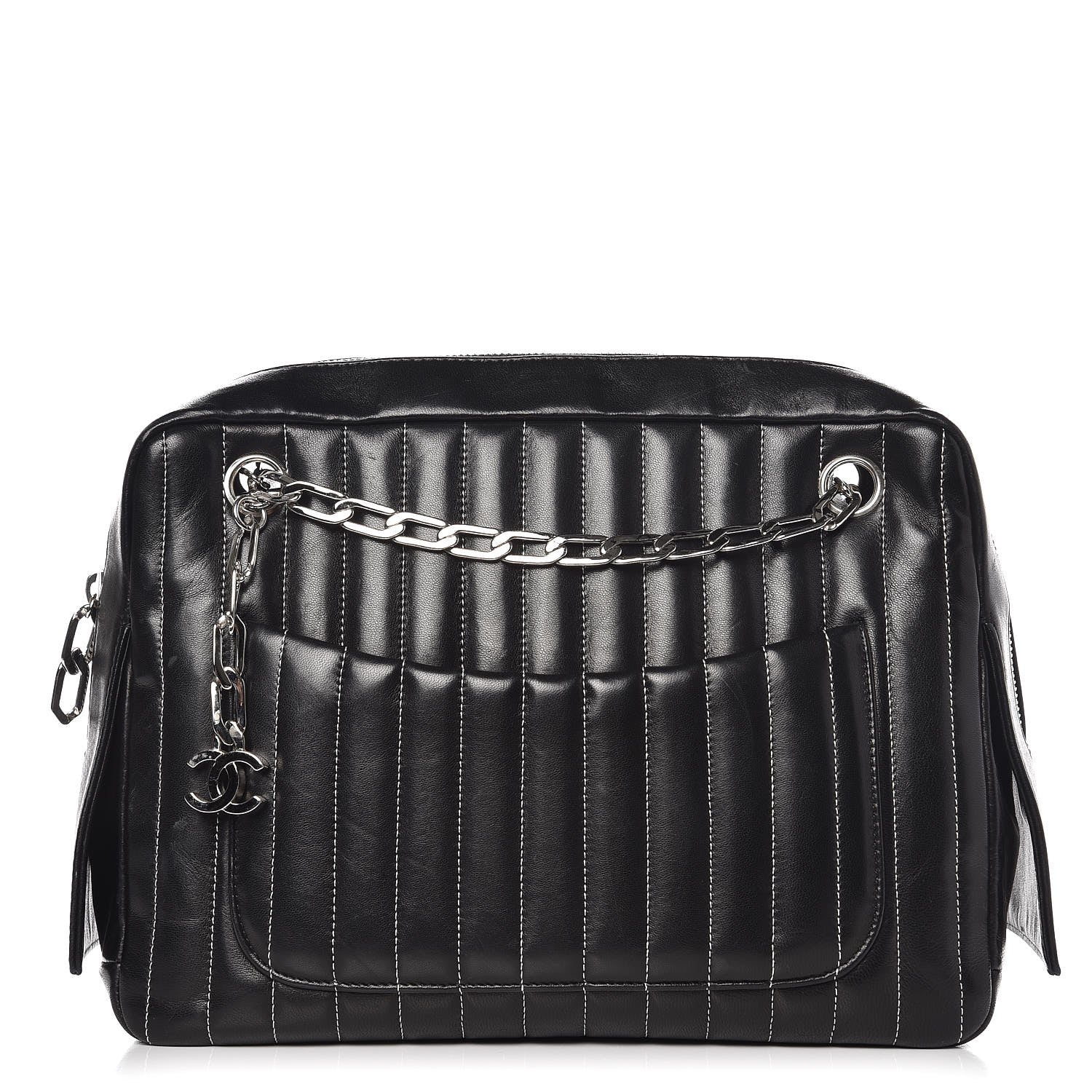 Chanel Lambskin Vertical Quilted Mademoiselle Small Camera Case Black 1 of 8