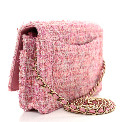 Chanel Tweed Quilted Wallet On Chain WOC Pink 3 of 12
