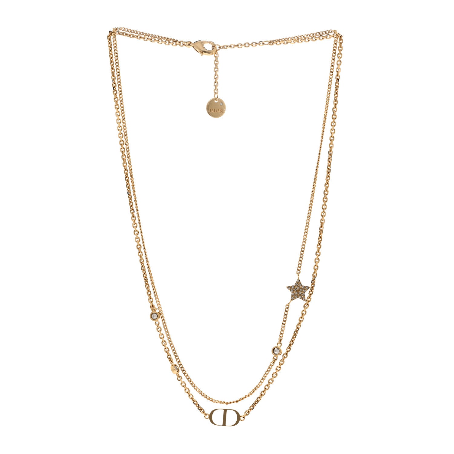 Christian Dior Metal Crystal Petit CD Double Necklace Gold 3 of 6