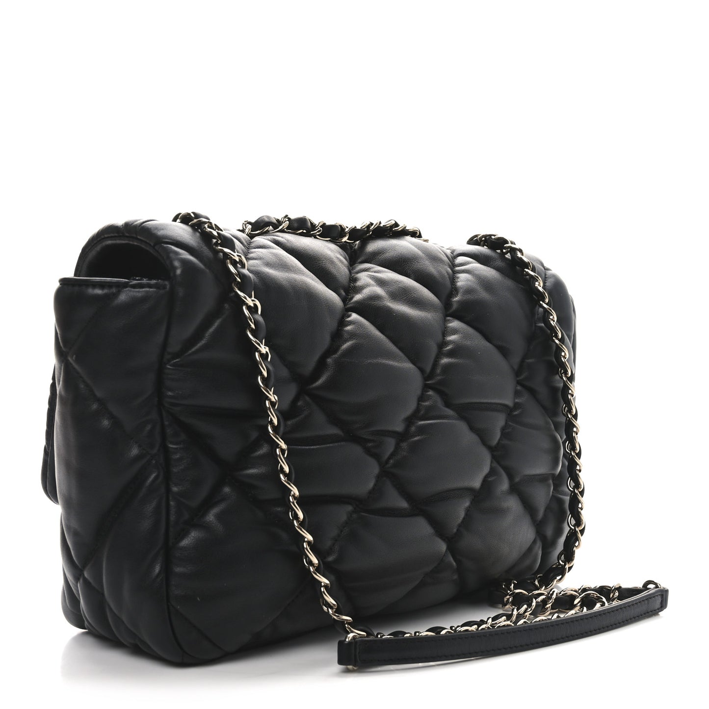 Calfskin Quilted Large Bubbly Flap Black