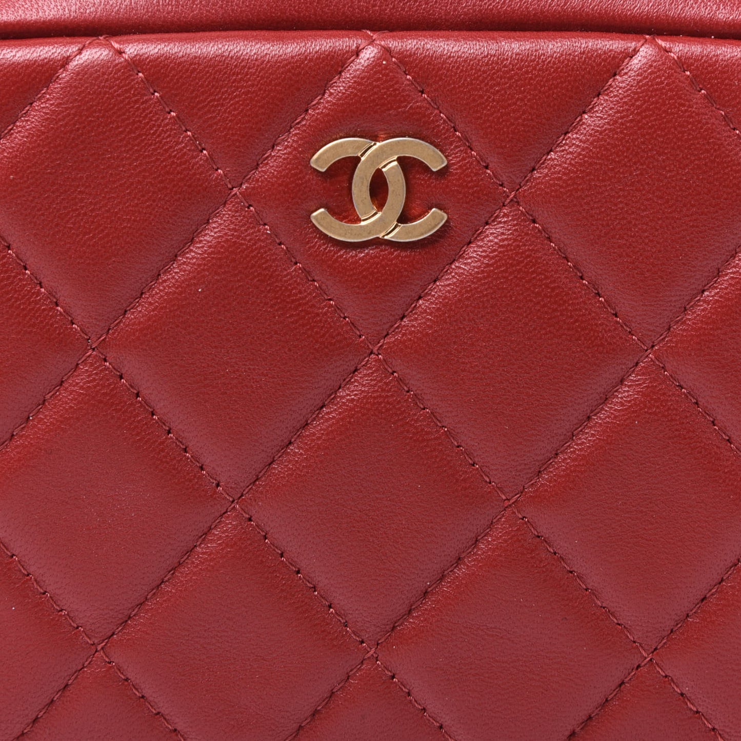 Lambskin Quilted Small Curvy Pouch Cosmetic Case Red