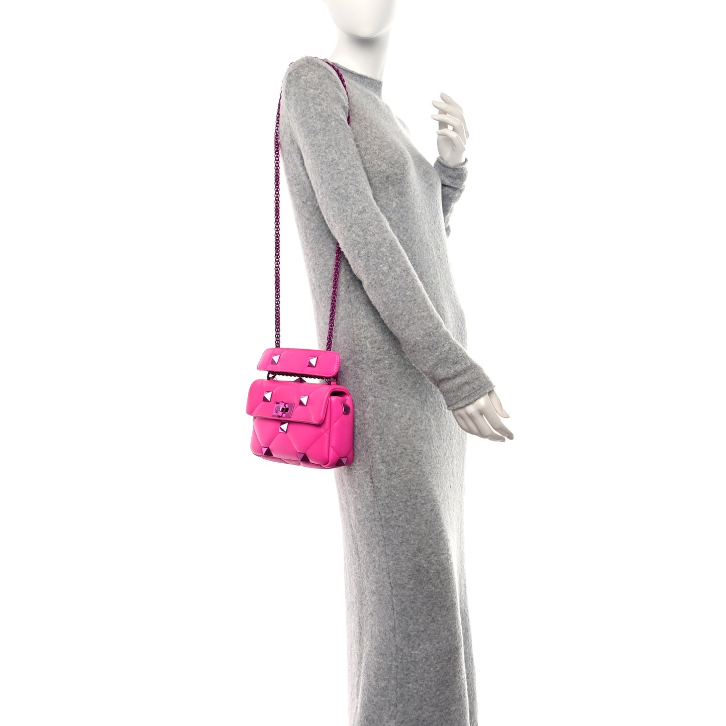 Nappa Lacquer Monochrome Small Roman Stud Shoulder Bag Pink PP