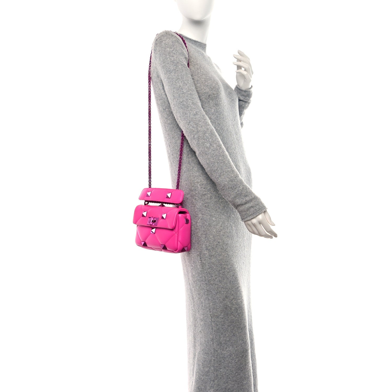 Valentino Garavani Nappa Lacquer Monochrome Small Roman Stud Shoulder Bag Pink PP 2 of 10