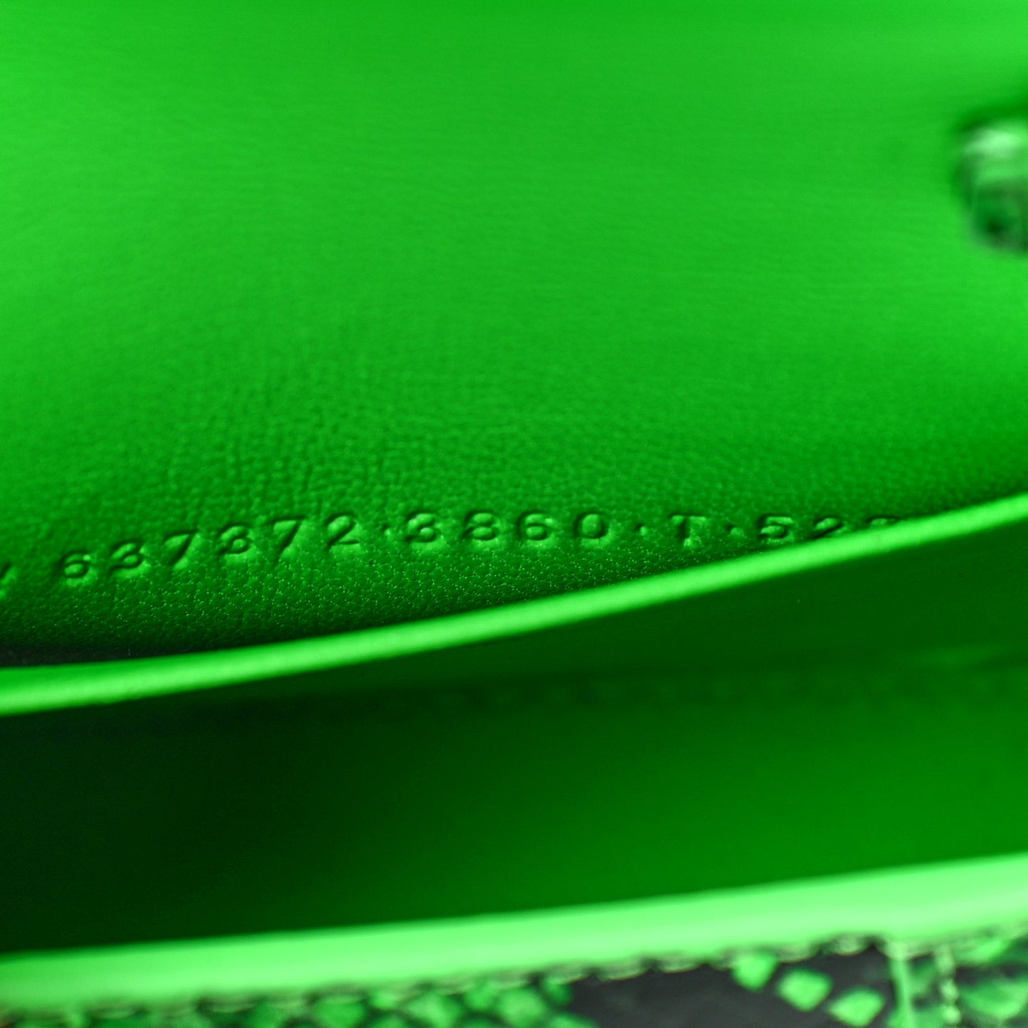 Shiny Calfskin Python Effect Hourglass Top Handle Bag Mini Fluo Green Black