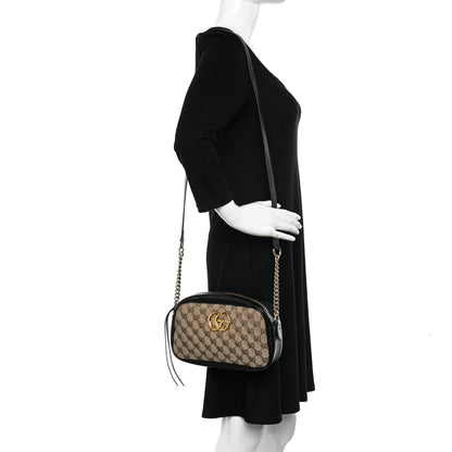 Gucci Monogram Matelasse Diagonal Small GG Marmont Chain Shoulder Bag Beige Black 2 of 11