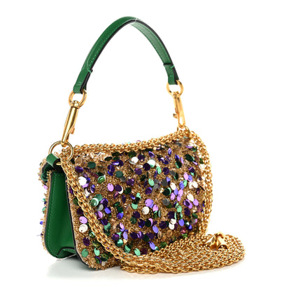 Valentino Garavani Sequin Crystal Vlogo Embroidered Small Loco Shoulder Bag Gold Multicolor 3 of 9