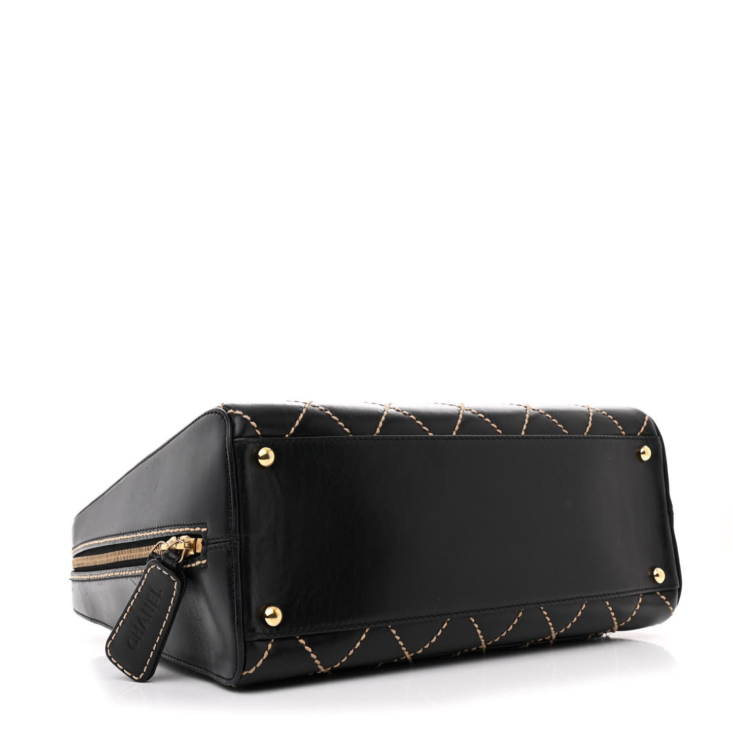 Calfskin Wild Stitch Vertical Top Handle Bag Black