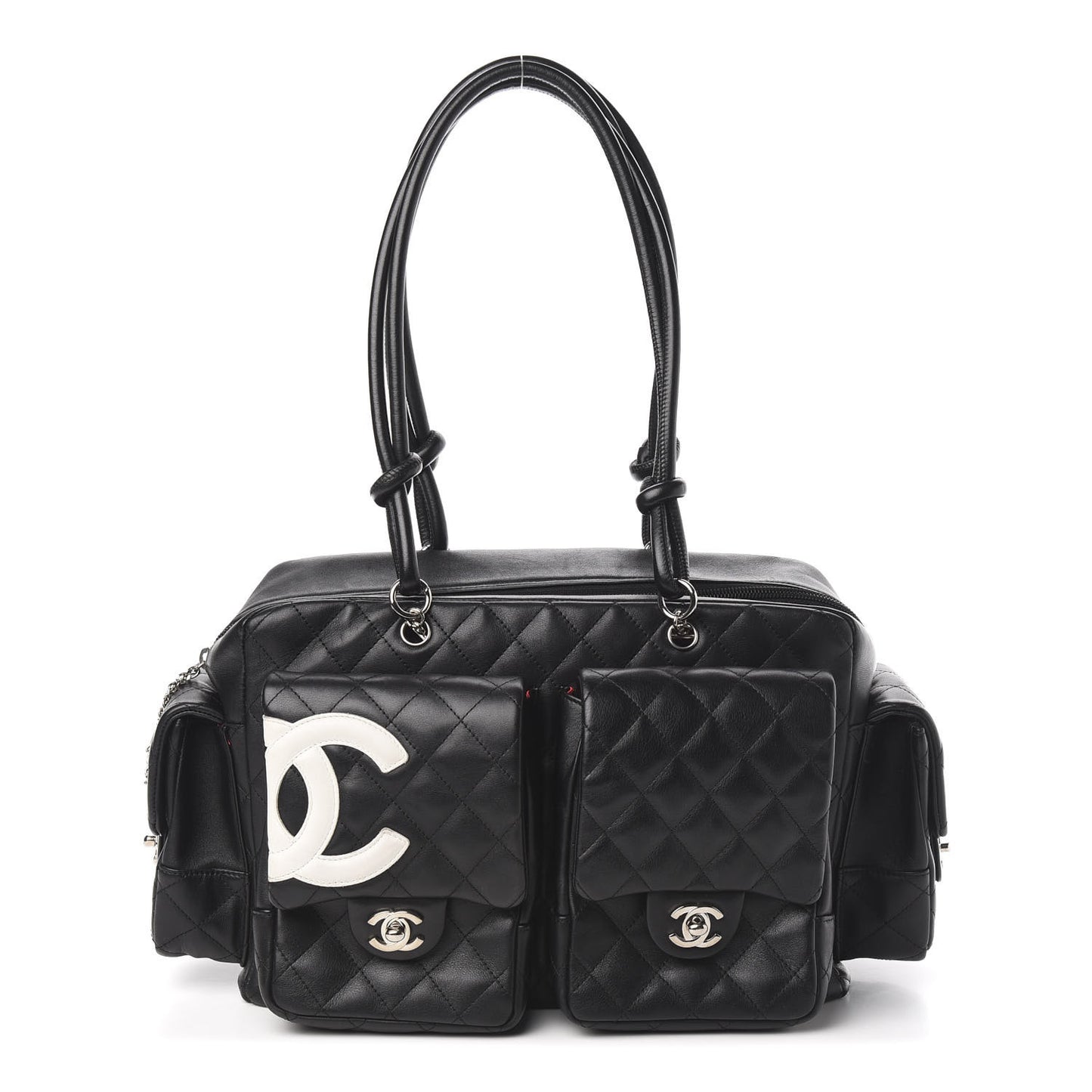 Calfskin Quilted Large Cambon Multipocket Reporter Black White