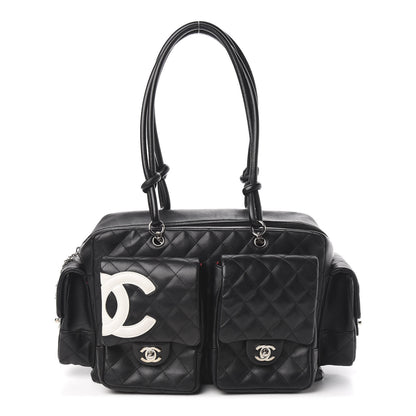 Chanel Calfskin Quilted Large Cambon Multipocket Reporter Black White 1 of 10